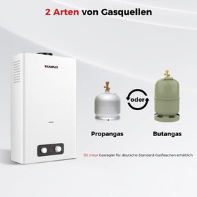 Gasdurchlauferhitzer 16 Liter, CAMPLUX BD422-DE Propan-/ Butan Gasdusche, 50mbar, 32 kW, für den Außenbereich/Camping/Gartennutzung [Energieklasse A+]
