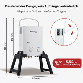 CAMPLUX AY132MAX Gasdurchlauferhitzer mit Stütz & Wasserpumpe