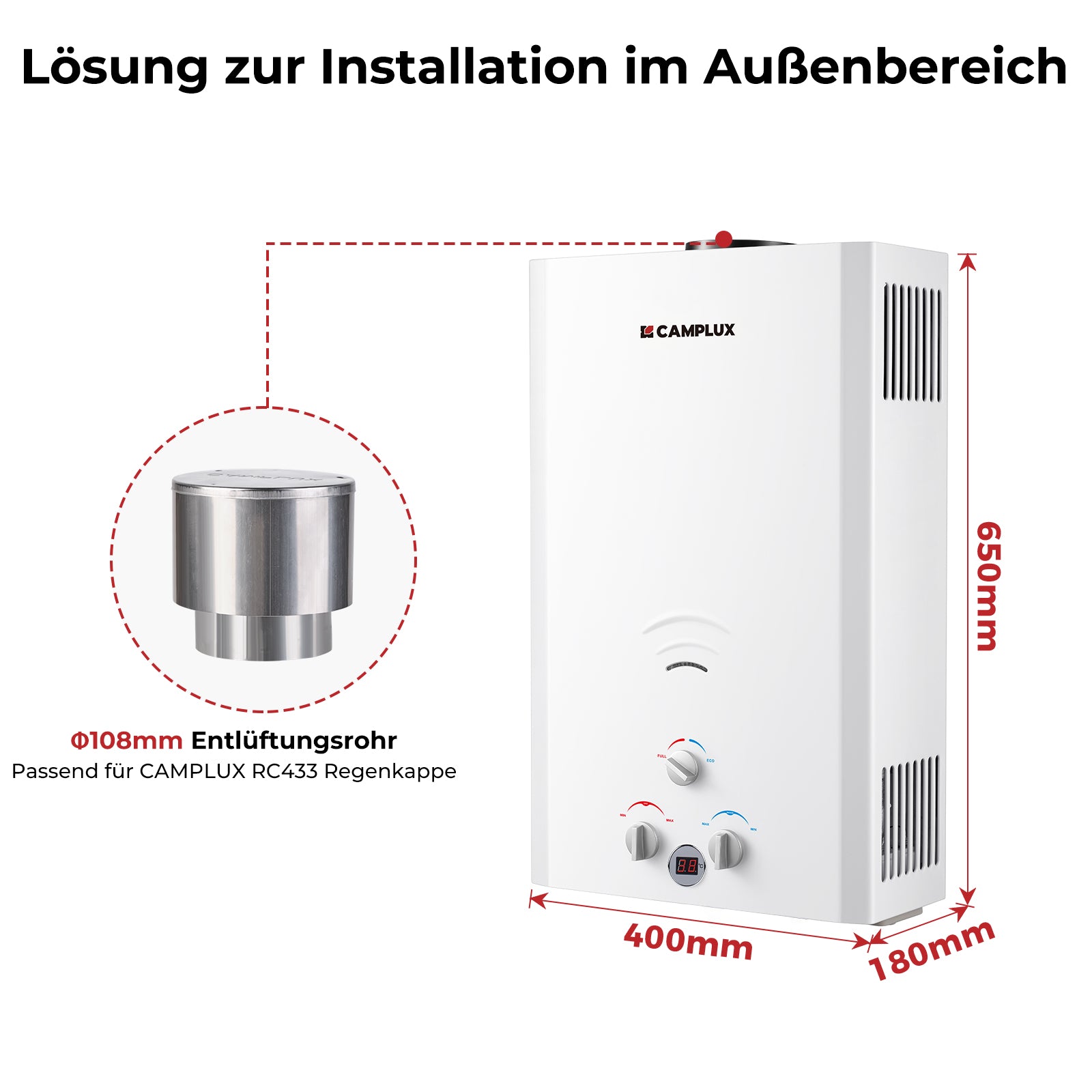 Camplux BW422GR Großartig Gasdurchlauferhitzer